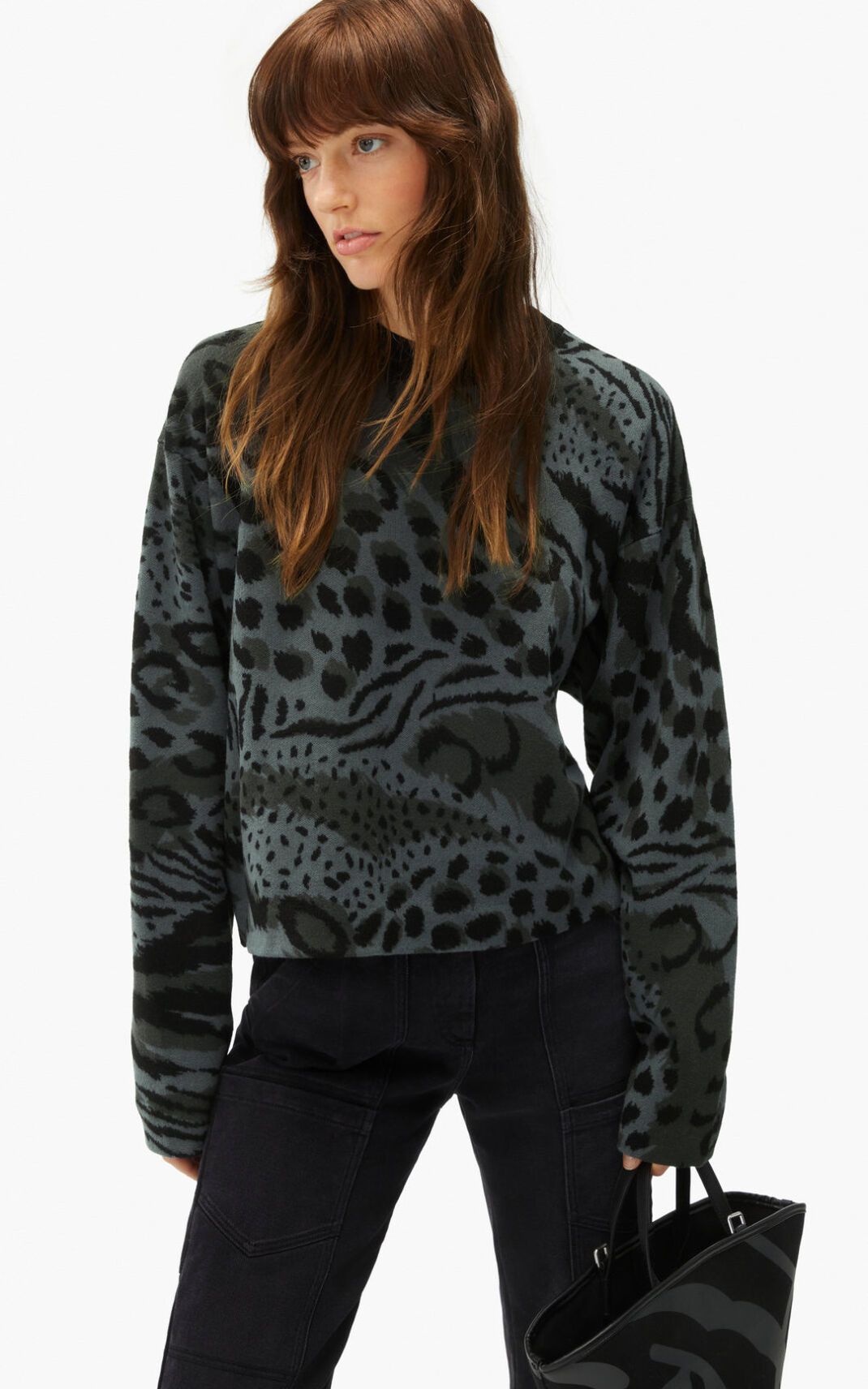 Kenzo Archive Leopard merino wool Ženska Pulover Siva SI-9992566